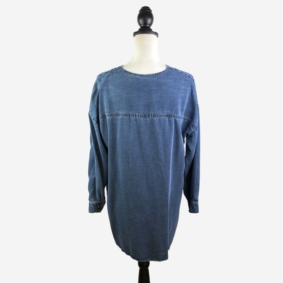 SOFT SURROUNDINGS Chambray Button-Up Blouse Medium V-Neck 3/4 Sleeve Tencel Blue - Picture 5 of 11